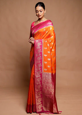 Orange Dupion Silk Saree With Blouse Piece