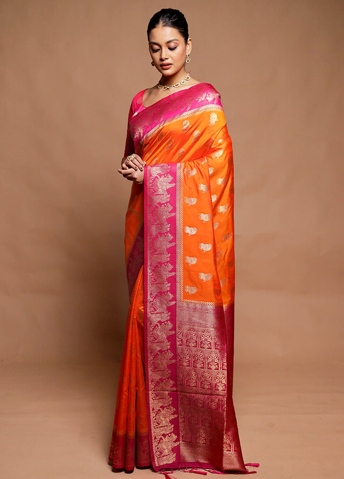 Orange Dupion Silk Saree With Blouse Piece