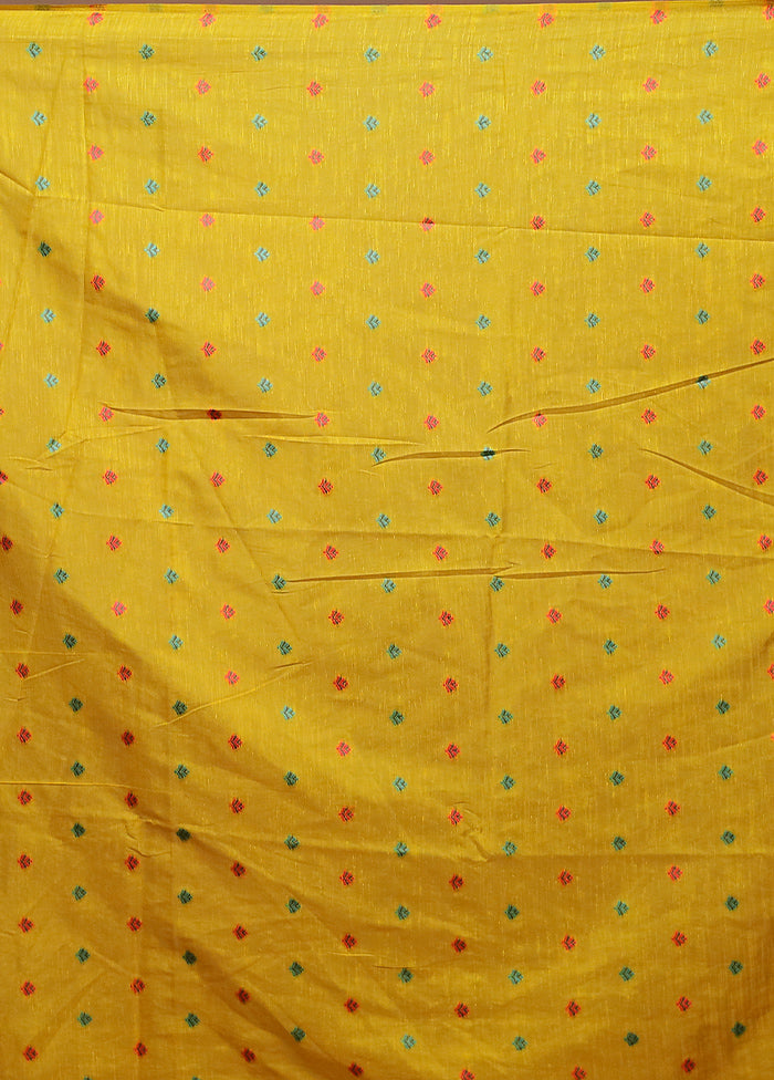 Yellow Dupion Silk Saree With Blouse Piece