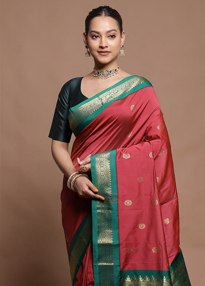 Maroon Kanjivaram Silk Saree With Blouse Piece