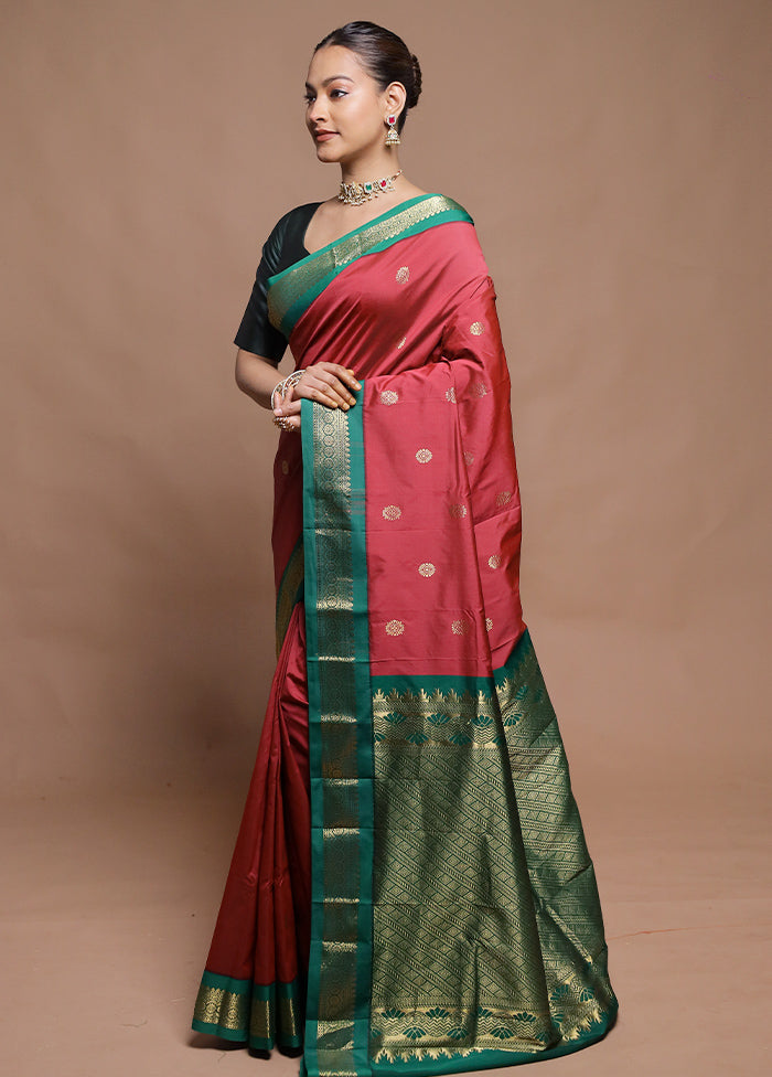 Maroon Kanjivaram Silk Saree With Blouse Piece