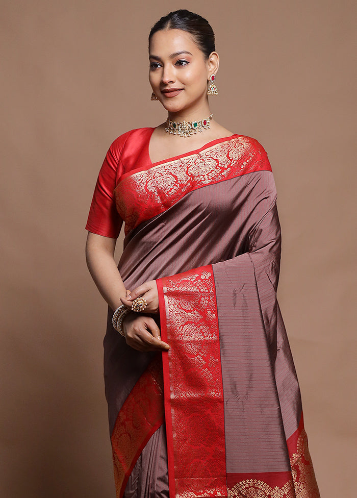 Brown Kanjivaram Silk Saree With Blouse Piece