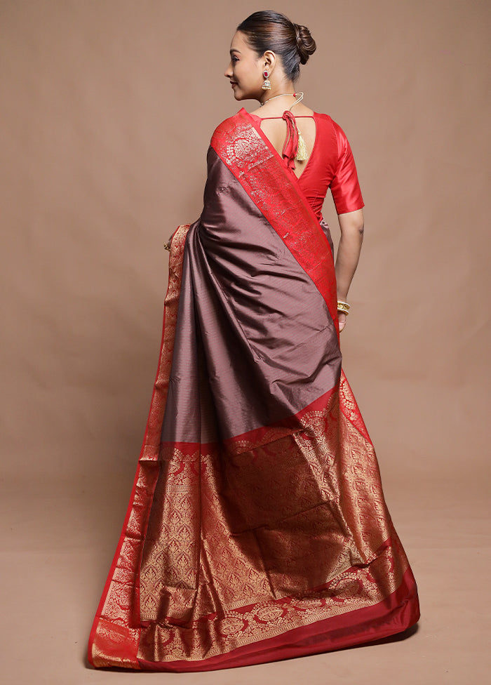 Brown Kanjivaram Silk Saree With Blouse Piece