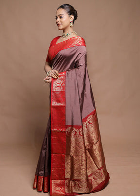 Brown Kanjivaram Silk Saree With Blouse Piece
