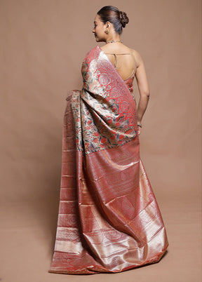 Peach Kanjivaram Silk Saree With Blouse Piece