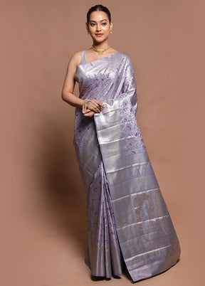 Silver Kanjivaram Silk Saree With Blouse Piece
