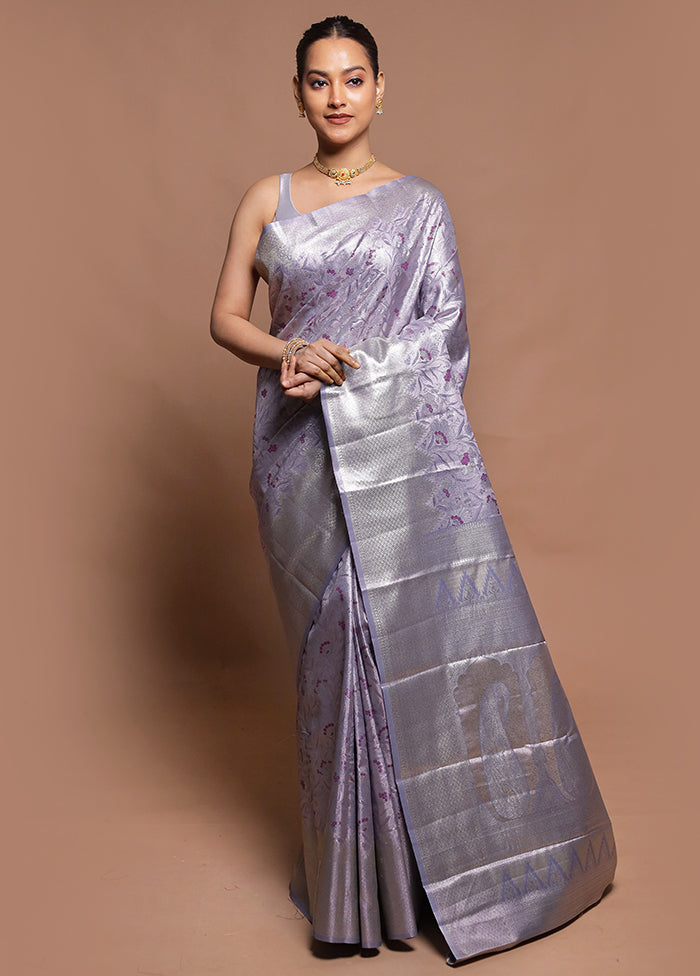 Silver Kanjivaram Silk Saree With Blouse Piece