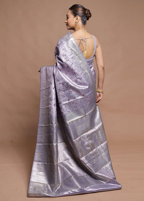Silver Kanjivaram Silk Saree With Blouse Piece