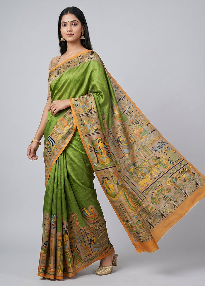 Blue Printed Silk Saree Without Blouse Piece