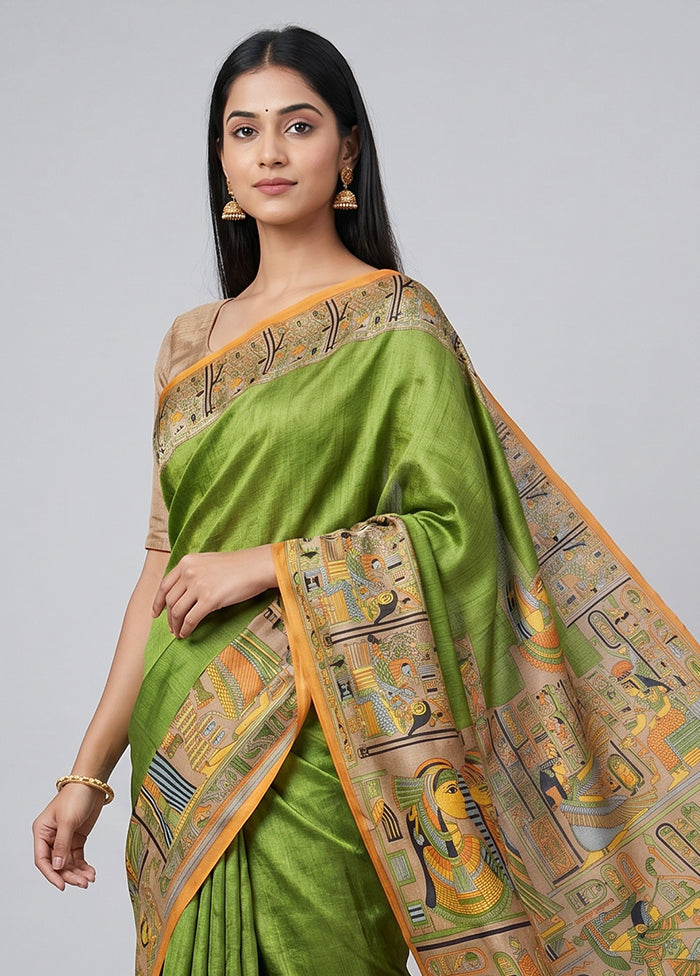 Blue Printed Silk Saree Without Blouse Piece