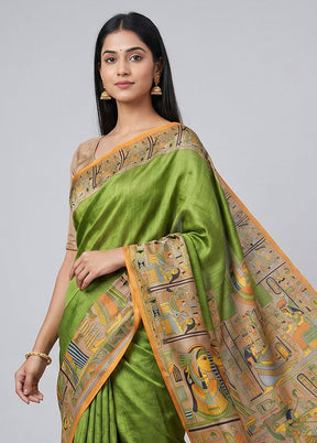 Blue Printed Silk Saree Without Blouse Piece