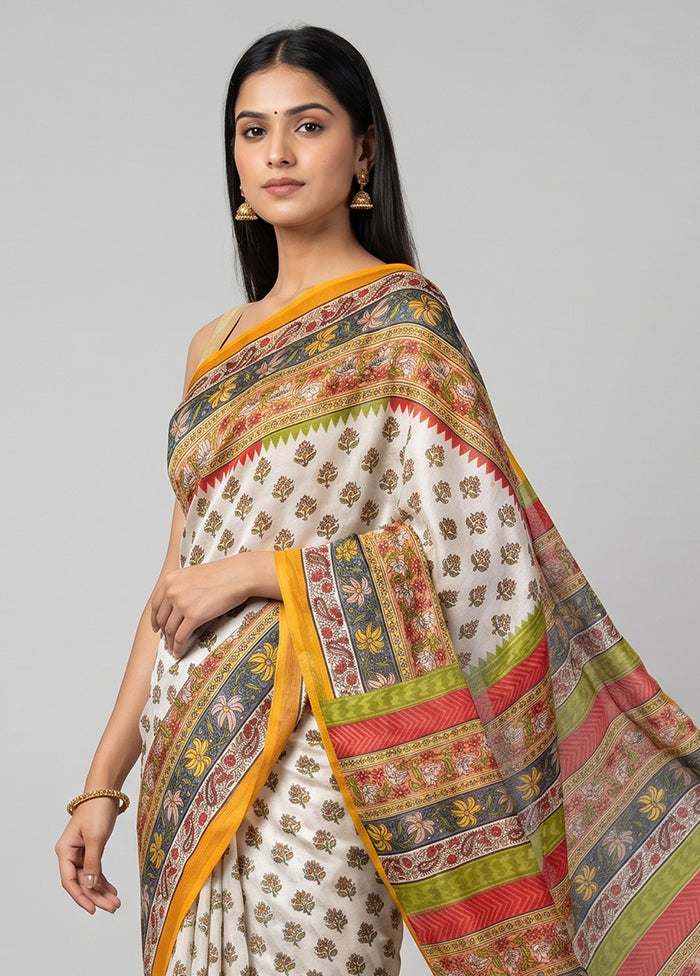 Black Printed Silk Saree Without Blouse Piece