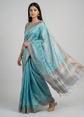 Blue Tussar Silk Saree With Blouse Piece