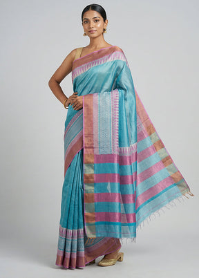 Pink Tussar Silk Saree With Blouse Piece
