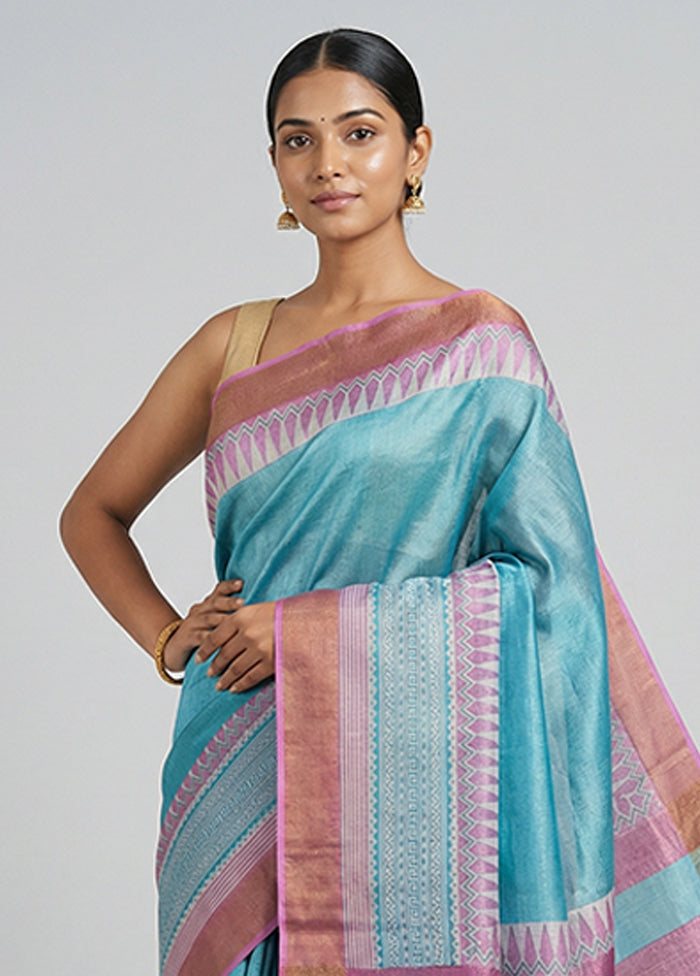Pink Tussar Silk Saree With Blouse Piece