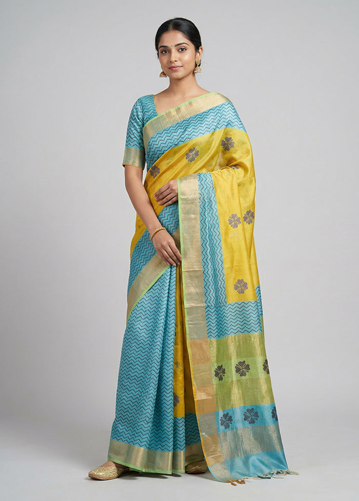 Yellow Tussar Silk Saree With Blouse Piece