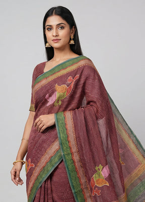 Purple Handloom Tussar Pure Silk Saree With Blouse Piece