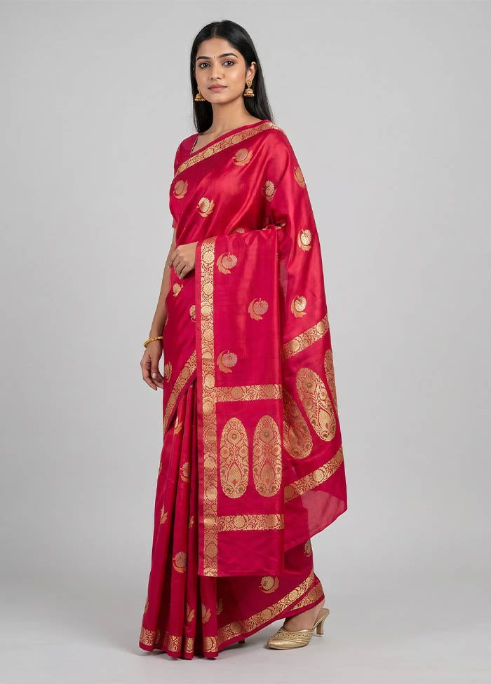 Pink Handloom Katan Pure Silk Saree With Blouse Piece