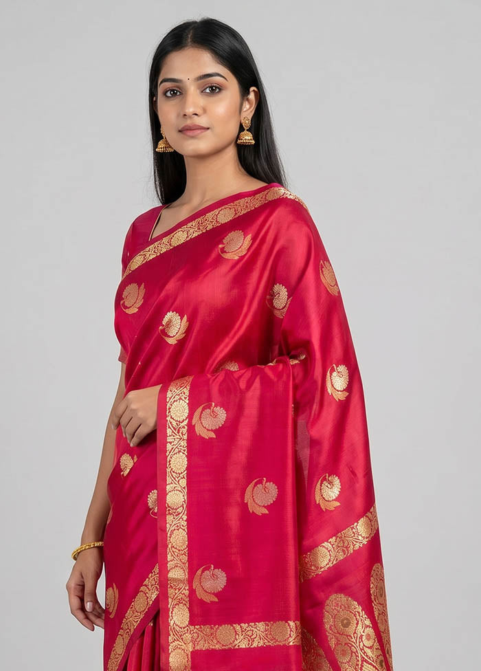 Pink Handloom Katan Pure Silk Saree With Blouse Piece