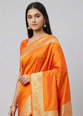 Yellow Katan Silk Saree With Blouse Piece