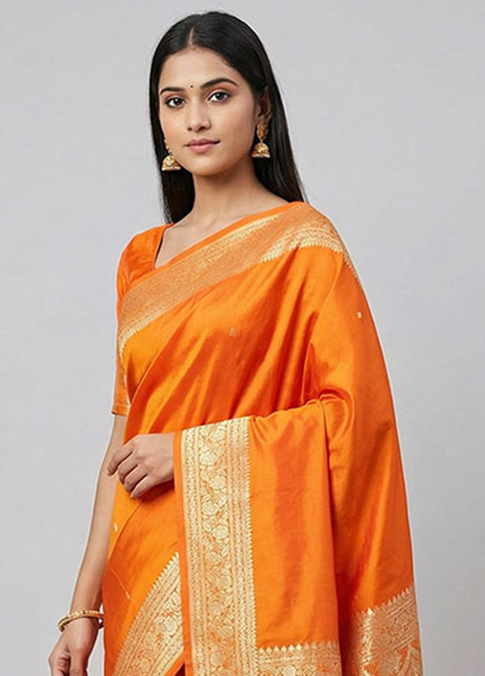 Yellow Katan Silk Saree With Blouse Piece