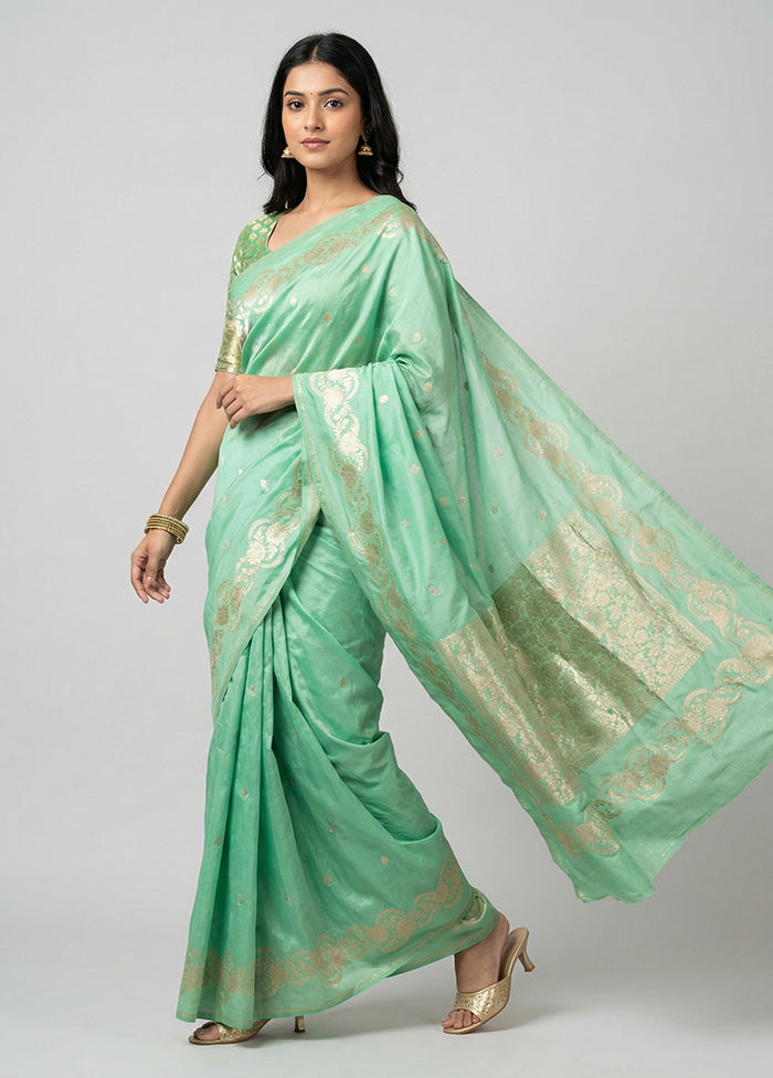 Green Katan Silk Saree With Blouse Piece