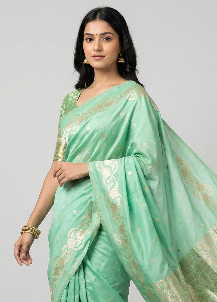 Green Katan Silk Saree With Blouse Piece