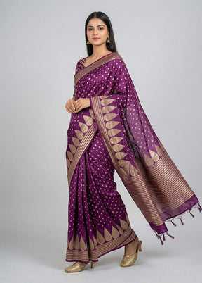 Purple Dupion Silk Saree With Blouse Piece