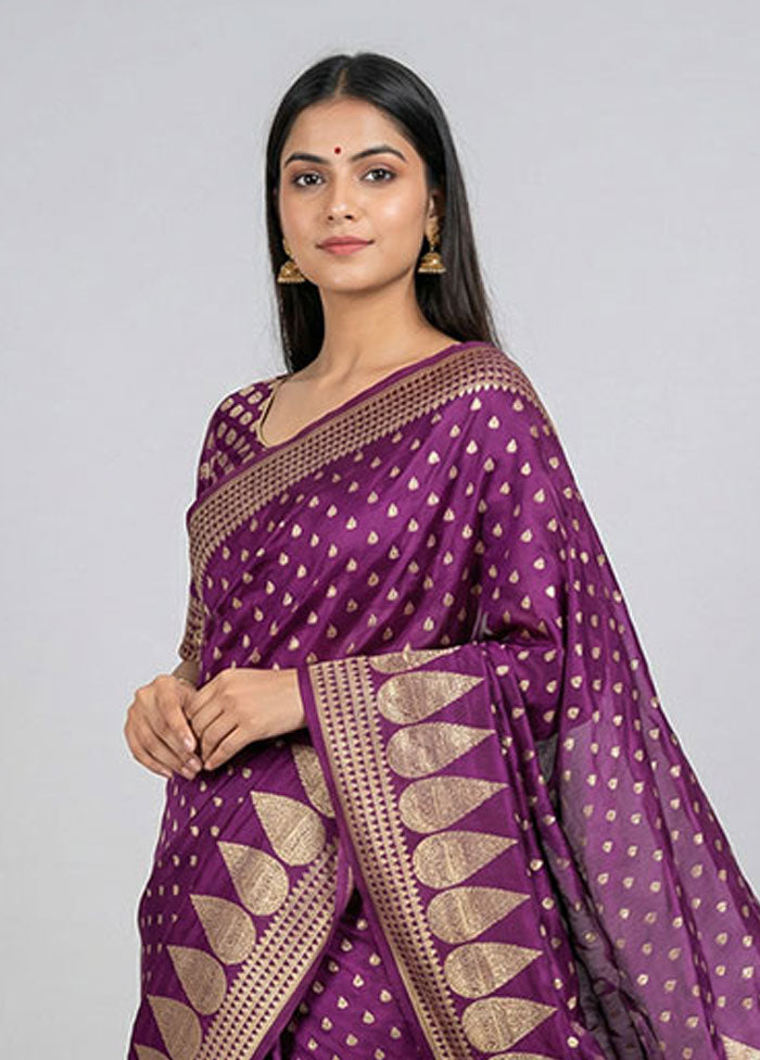 Purple Dupion Silk Saree With Blouse Piece