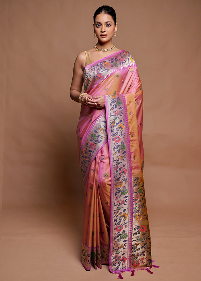 Pink Dupion Silk Saree With Blouse Piece