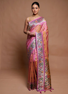 Pink Dupion Silk Saree With Blouse Piece