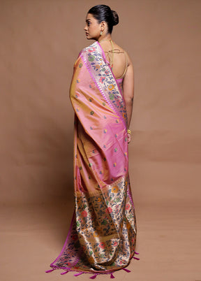 Pink Dupion Silk Saree With Blouse Piece