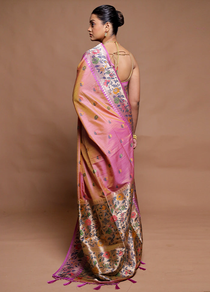 Pink Dupion Silk Saree With Blouse Piece