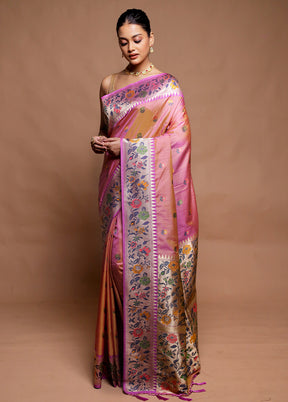 Pink Dupion Silk Saree With Blouse Piece