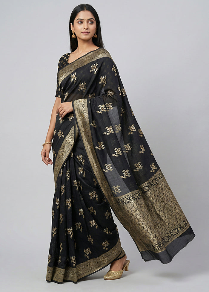 Black Dupion Silk Saree With Blouse Piece