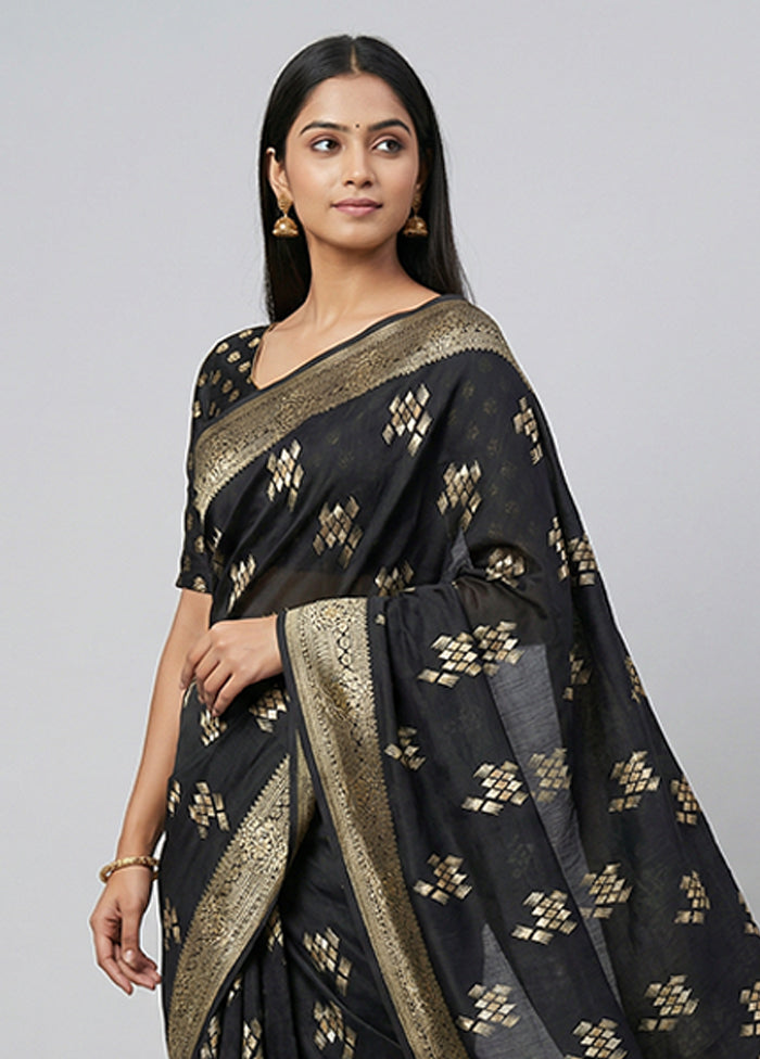 Black Dupion Silk Saree With Blouse Piece