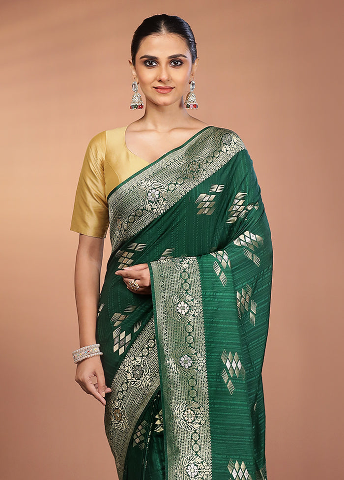 Green Dupion Silk Saree With Blouse Piece