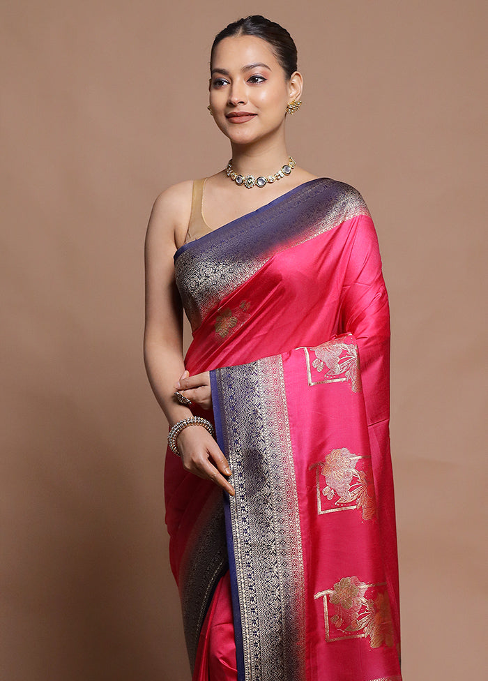 Pink Dupion Silk Saree With Blouse Piece