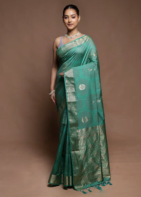 Green Dupion Silk Saree With Blouse Piece