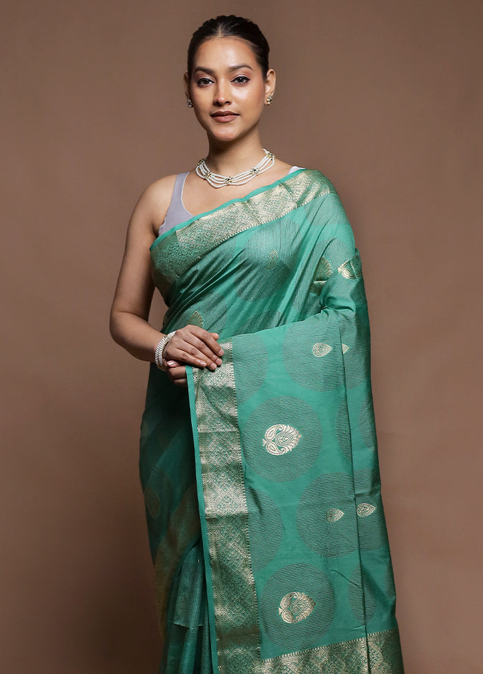 Green Dupion Silk Saree With Blouse Piece