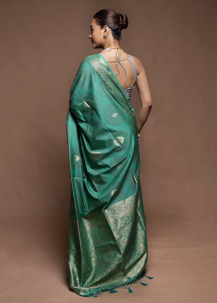 Green Dupion Silk Saree With Blouse Piece