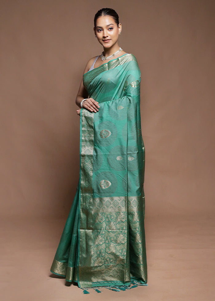 Green Dupion Silk Saree With Blouse Piece
