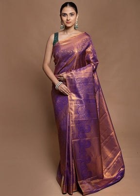 Purple Kanjivaram Silk Saree With Blouse Piece