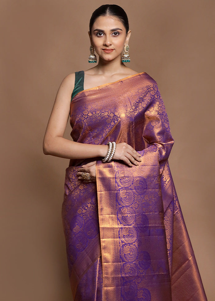Purple Kanjivaram Silk Saree With Blouse Piece