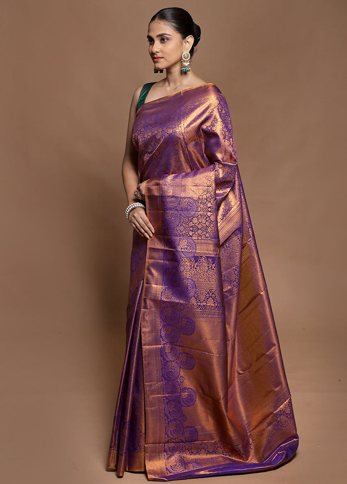 Purple Kanjivaram Silk Saree With Blouse Piece
