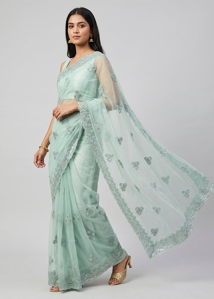 Green Organza Saree With Blouse Piece