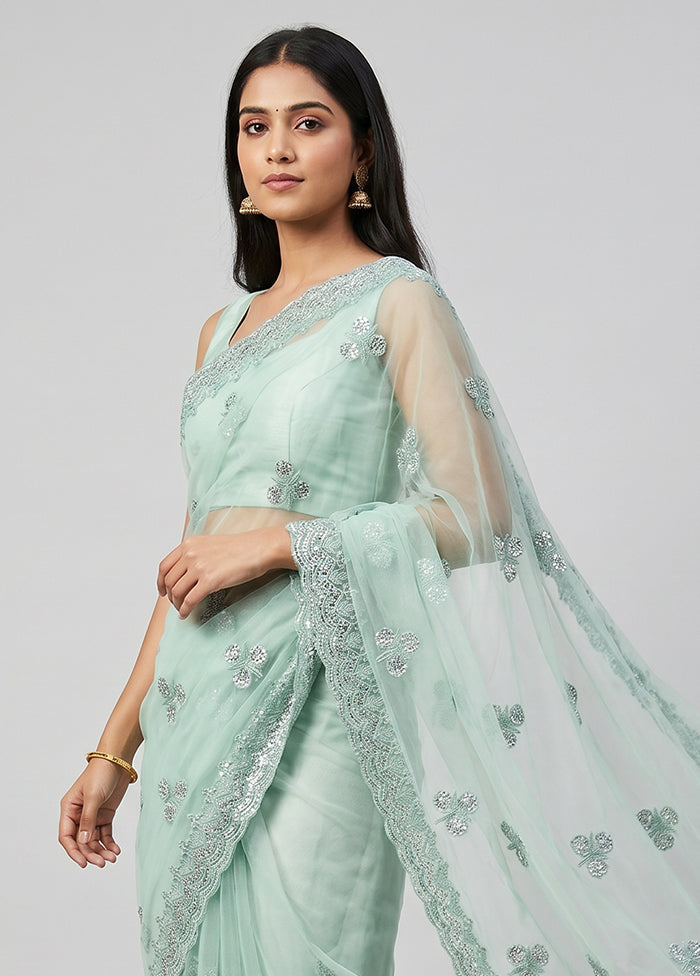 Green Organza Saree With Blouse Piece
