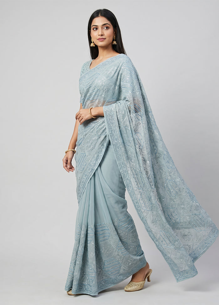 Blue Tissue Silk Saree With Blouse Piece
