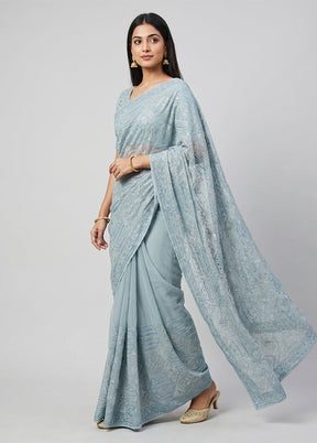 Blue Tissue Silk Saree With Blouse Piece