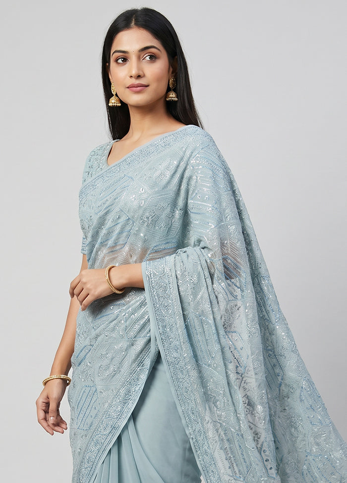 Blue Tissue Silk Saree With Blouse Piece